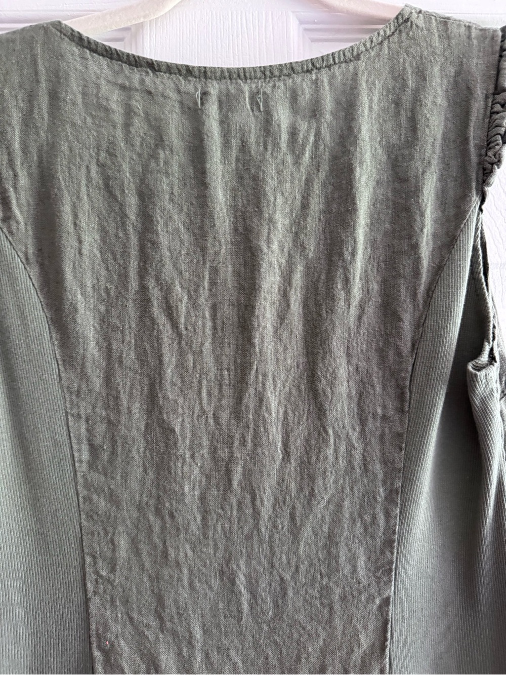Lina Tomei Italian Linen Dress SZ M Gray Sleeveless Ruffle Shoulder Shift Dress - Picture 9 of 13
